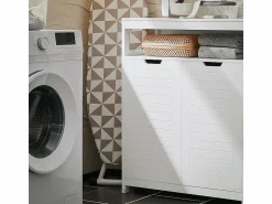 New Sobuy Armario de Baño Mueble Baño Auxiliar Organizador con 1 Comportamiento Abierto y 2 Puertas 70 x 35 x 90 cm BZR121-W ES Blanco