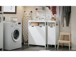New Sobuy Armario de Baño Mueble Baño Auxiliar Organizador con 1 Comportamiento Abierto y 2 Puertas 70 x 35 x 90 cm BZR121-W ES Blanco