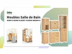 Sale Armario de Baño para Ropa Sucia Mueble Multifuncional para Baño con 1 Cesto y 3 Cajones 80 x 35 x 90cm Natural BZR97-N ES Cesto De Ropa
