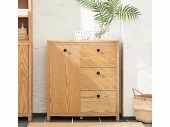 Sale Armario de Baño para Ropa Sucia Mueble Multifuncional para Baño con 1 Cesto y 3 Cajones 80 x 35 x 90cm Natural BZR97-N ES Cesto De Ropa