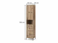 New Vicco Armario de baño roble vikingo 40x35x190 eliza Color natural oscuro