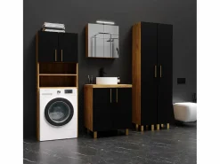 Armario de baño sobre lavadora y secadora, columna de almacenamiento para electrodomésticos en roble negro.