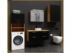 Armario de baño sobre lavadora y secadora, columna de almacenamiento para electrodomésticos en roble negro.