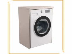 Armario de baño sobre lavadora y secadora, columna de almacenamiento para electrodomésticos en color cashmere. Blanco roto