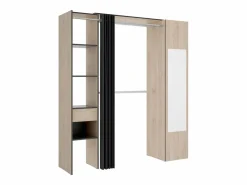 New Vente-unique Armario de 177cm de ancho con cortina y puerta, 1 espejo, color natural y antracita - BERTRAND Gris antracita / Color natural claro