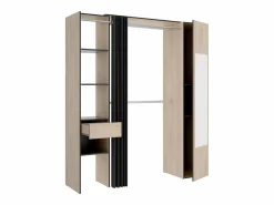 New Vente-unique Armario de 177cm de ancho con cortina y puerta, 1 espejo, color natural y antracita - BERTRAND Gris antracita / Color natural claro