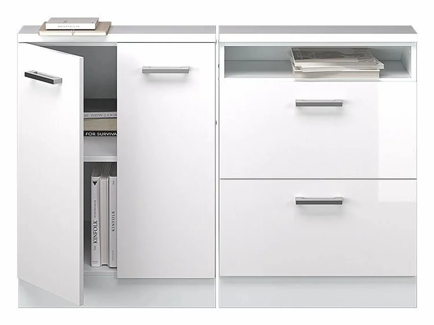 Best Vicco Armario de cocina para techo inclinado alto brillo 120x46x81.6 r-line Blanco