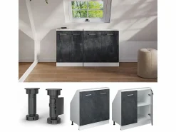 Clearance Vicco Armario de cocina para techo inclinado hormigón 80x46x81.6 r-line Negro