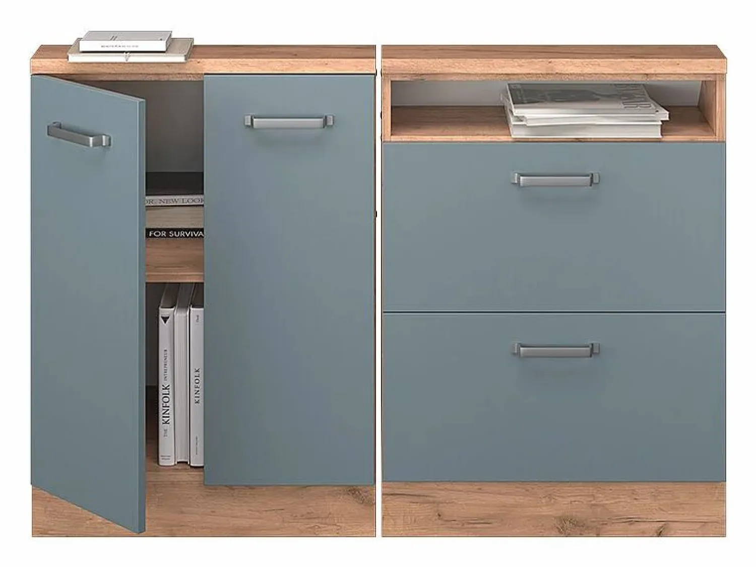 New Vicco Armario de cocina para techo inclinado gris ado 120x46x81.6 r-line Azul