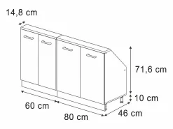Vicco Armario de cocina para techo inclinado roble dorado 140x46x81.6 r-line