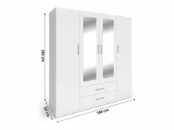 Online Saldosystocks Armario de Dormitorio 4 Puertas W, con Espejo, Blanco