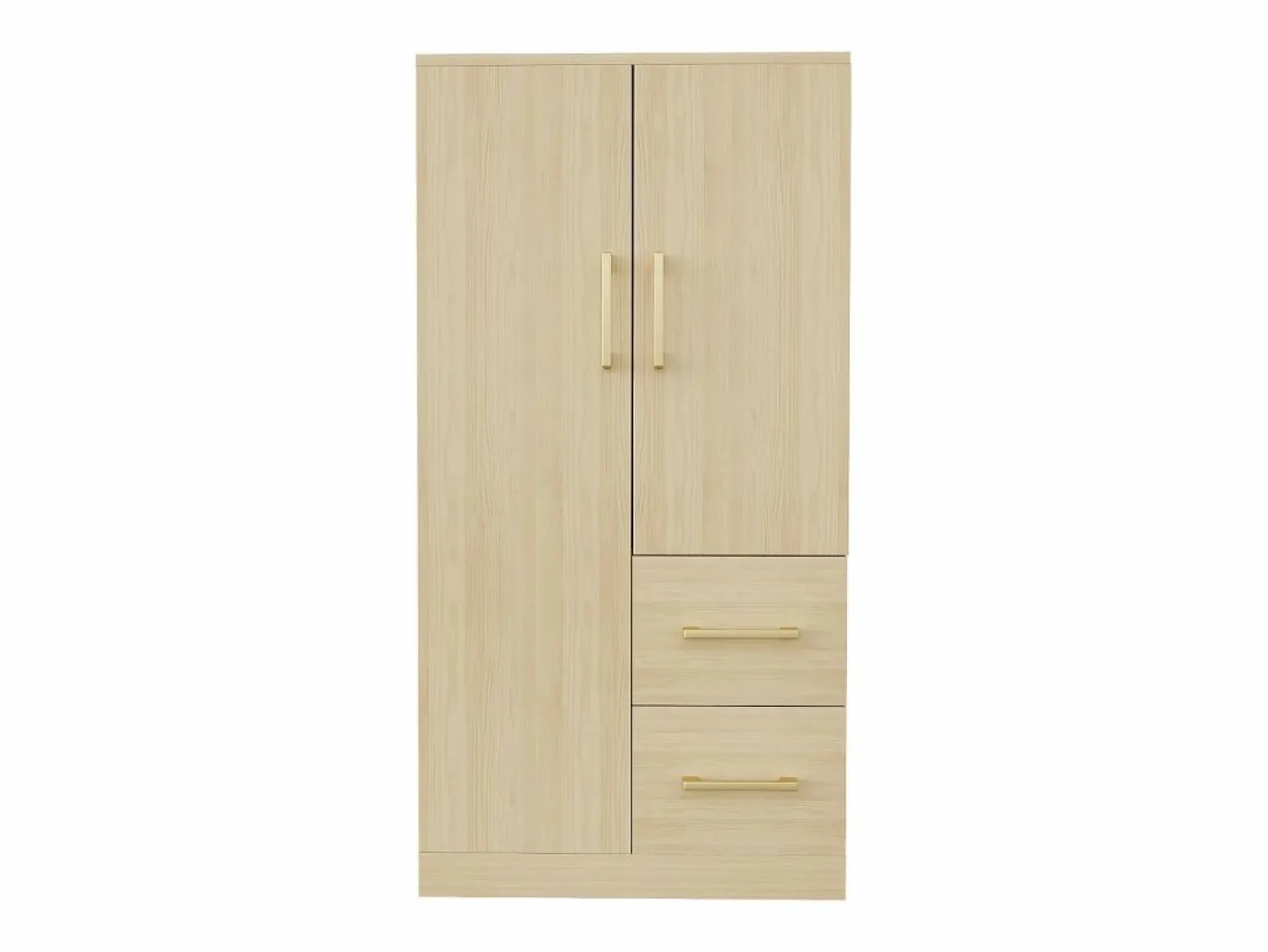 OKWISH Armario de dormitorio, armario color natural con dos puertas y dos cajones, tiradores metálicos Color natural claro