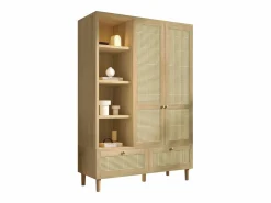 Merax Armario de dos puertas en ratán trenzado - 120 x 50 x 180 cm - estilo rústico con efecto roble - con estantes + 2 cajones - madera - natural Color natural claro
