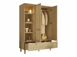 Merax Armario de dos puertas en ratán trenzado - 120 x 50 x 180 cm - estilo rústico con efecto roble - con estantes + 2 cajones - madera - natural Color natural claro