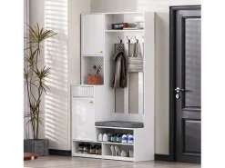Sale Armario de entrada completo con banco, 4 ganchos, puertas y cajones, MDF, (100x180x35cm) Blanco