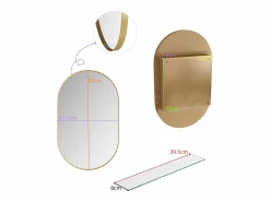 Discount Armario de espejo ovalado de pared con estructura de metal y estantes ajustables, para baño, salón y dormitorio, (91 x 61 x 12 cm) Dorado