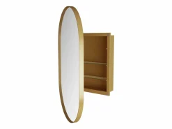 Discount Armario de espejo ovalado de pared con estructura de metal y estantes ajustables, para baño, salón y dormitorio, (91 x 61 x 12 cm) Dorado