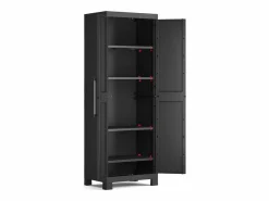 Outlet Armario de jardín "Cindy" de resina con estantes interiores y patas elevadas, 65 x 45 x 182 cm. Negro