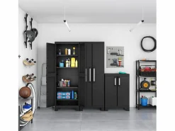 Outlet Armario de jardín "Cindy" de resina con estantes interiores y patas elevadas, 65 x 45 x 182 cm. Negro