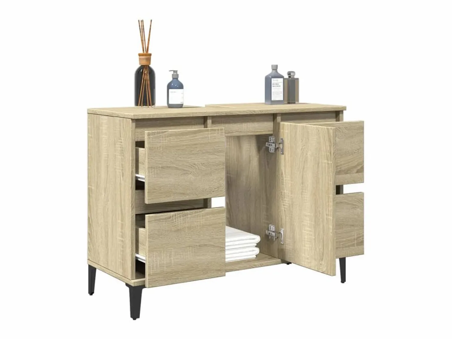 Clearance Armario de lavabo madera contrachapada roble Sonoma 80x33x60 cm Mueble De Lavabo