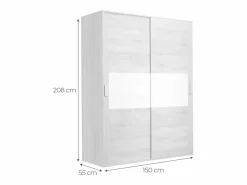 Clearance Armario de Madera con 2 Puertas Correderas y Altillo – Puccini Andersen, Ideal para Dormitorios de Matrimonio e Infantiles, 150x208x55 cm Beige