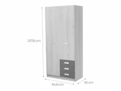 Clearance Armario de Madera con 2 Puertas, Altillo y 3 Cajones – Puccini - Grafito, Perfecto para Dormitorios Matrimoniales e Infantiles, 94,8x207,6x50 cm Muebles Niño