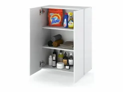Clearance Armario de pared blanco brillo 60 cm - Mueble alto y columna para cuartos de baño Transparente / Blanco