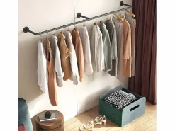 Outlet Armario de pared con perchero sólido, diseño industrial, barra extraíble, 180 x 27 x 2,5 cm Burro Para Ropa