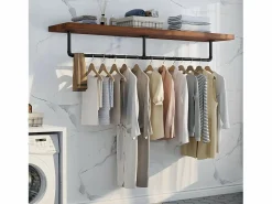 Outlet Armario de pared con perchero sólido, diseño industrial, barra extraíble, 180 x 27 x 2,5 cm Burro Para Ropa