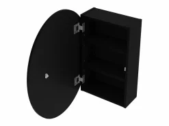 Hot Armario de pared ovalado negra para el cuarto de baño con espejo, Ancho 48 x Alt. 60 x Prof. 15 cm, RURI Mueble De Pared Para Baño|Mueble De Aseo