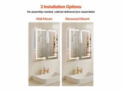 Armario de Pared para Baño SucceBuy Armario de Tocador con Espejo HD y LED de 3 Colores con Intensidad Variable, Función de Desempañado con Memoria, 65 x 65 cm Mueble De Pared Para Baño