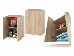 Best Armario de pared roble Sonoma 40x25x60cm - Mueble alto y columna para cuarto de baño Color natural oscuro