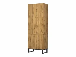 Sale Armario de recibidor con cajón, estantes regulables y perchero, tablero de partículas de madera, color natural y negro (180x38x65 cm) Marru00f3n