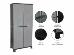 Online THINIA HOME Armario de Resina Exterior con Escobero y 4 Baldas 171x68x39cm Gris