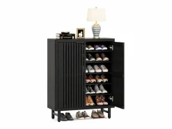 Clearance Armario de zapatos de 6 niveles con puertas de persiana, estantería organizadora de zapatos de madera con estantes ajustables Zapatero|Mueble De Almacenaje