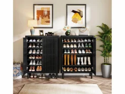 Clearance Armario de zapatos de 6 niveles con puertas de persiana, estantería organizadora de zapatos de madera con estantes ajustables Zapatero|Mueble De Almacenaje