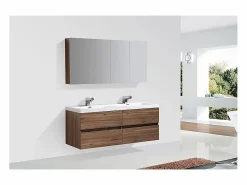 New Armario espejo baño 144cm MONTADO SIENA Nogal Mueble De Pared Para Baño