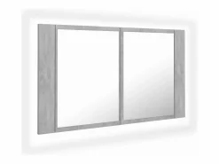 Armario espejo baño luz LED acrílico hormigón 80x12x45 cm ES751177