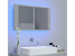 Armario espejo baño luz LED acrílico hormigón 80x12x45 cm ES751177