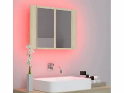 New Armario espejo de baño LED acrílico roble Sonoma 60x12x45 cm ES265074 Accesorios De Cuarto De Baño|Espejo De Cuarto De Baño