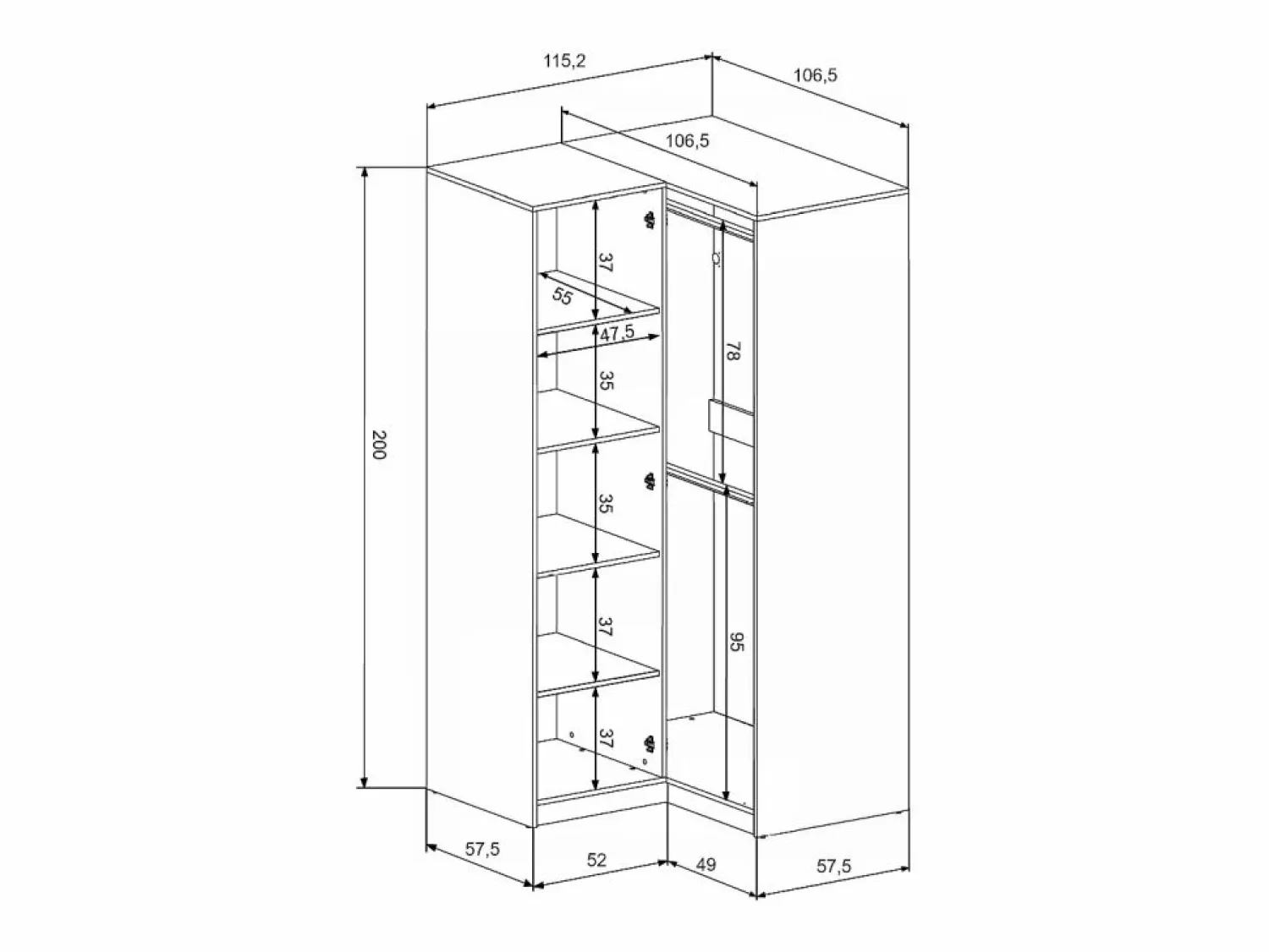 Discount Armario esquinero 2 puertas L115 cm en color - LIZANDRO Armario