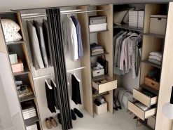 Discount Vente-unique Armario esquinero con 1 puerta, cortina y espejo, 231 cm de ancho, natural y antracita - BETRAND Gris antracita / Color natural claro