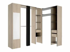 Discount Vente-unique Armario esquinero con 1 puerta, cortina y espejo, 231 cm de ancho, natural y antracita - BETRAND Gris antracita / Color natural claro