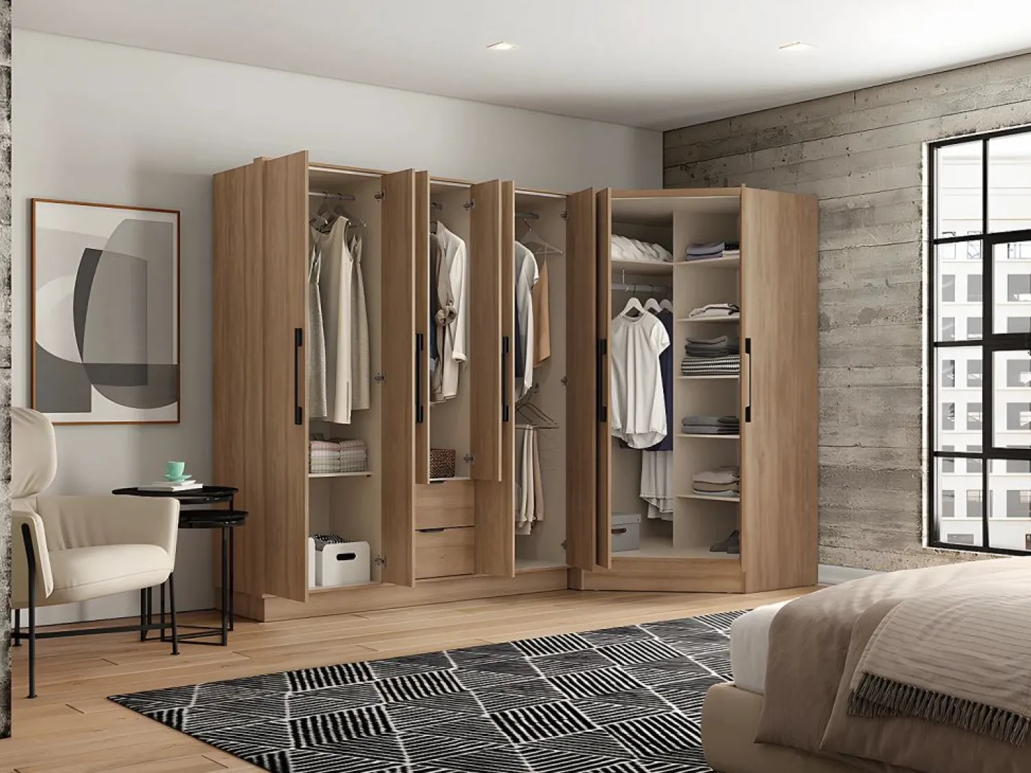 Clearance Vente-unique Armario esquinero de 2 puertas L101 cm color natural - AURALI Color natural claro