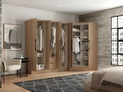 Outlet Vente-unique Armario esquinero de 8 puertas y 2 cajones L263 cm color natural - FEOVA Color natural claro