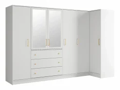 Vente-unique Armario esquinero de 6 puertas y 3 cajones con espejos L311 cm en color - LIZANDRO