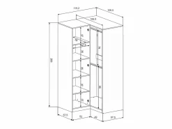 Vente-unique Armario esquinero de 6 puertas y 3 cajones con espejos L311 cm en color - LIZANDRO