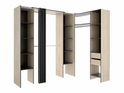 Armario esquinero extensible L164/234 cm Roble y antracita DORIAN Armario Abierto, Vestidor