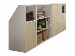 Hot Vente-unique Armario inclinado para techo abuhardillado con 4 puertas, 2 estantes y 2 estantes y natural - ADEZIO Blanco