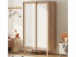 Best Armario infantil - 80 x 46 x 141,5 cm - con puertas correderas + barra - madera - natural Muebles Niño|Armario